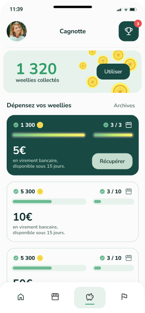 screenshot de l'app page cagnotte